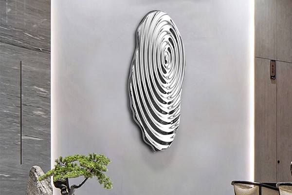 Custom Ripple Mirror Polished Stainless Steel Wall Sculpture – Organic Modern Design